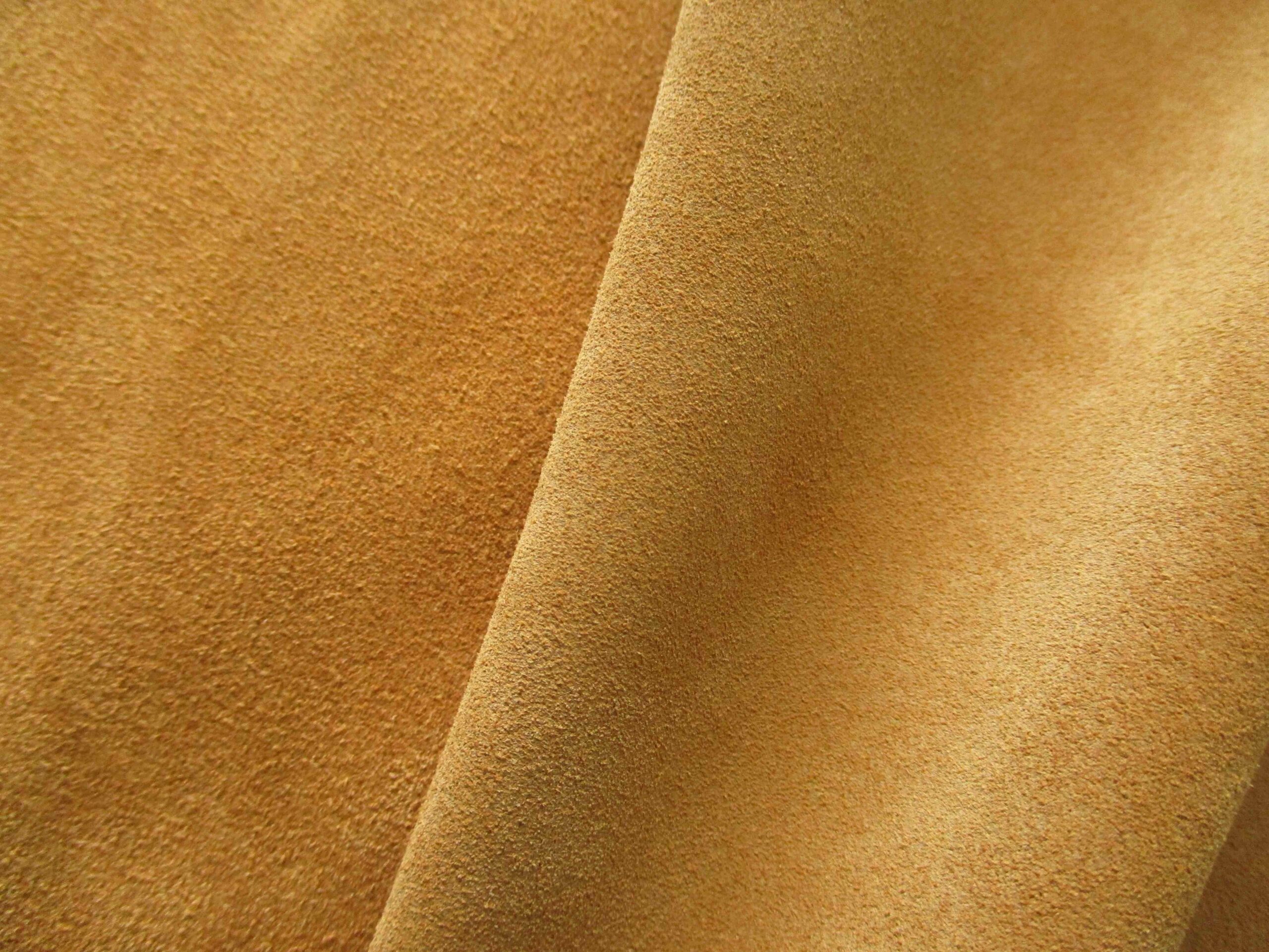 Golden Tan Brown Calfskin Suede leather